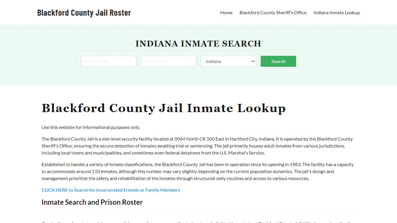 Blackford County Jail Roster Lookup, IN, Inmate Search